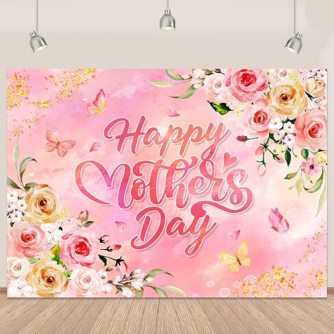 Happy Mothers Day Backdrop 7×5Ft Colorful Flowers Happy Mothers Day Banner Backdrops for Photography Blue Romantic Mother's Festival Party Decoration Banner 84x60 Inch (Polyester) in Saudi Arabia
