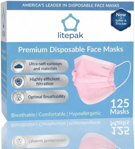 Litepak 125-Pack Disposable Face Mask Premium Comfort Earloops with Dispenser Box in Saudi Arabia