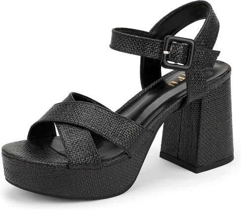 IDIFU Women's Raffia Platform Chunky Heels Block High Heel Sandals Round Open Toe Ankle Strap Shoes Comfortable Party Dressy Daily Heels in Saudi Arabia