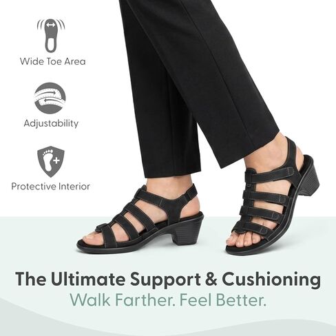 Orthofeet Women's Orthopedic Tessa Adjustable Leather Heeled Sandal in Saudi Arabia