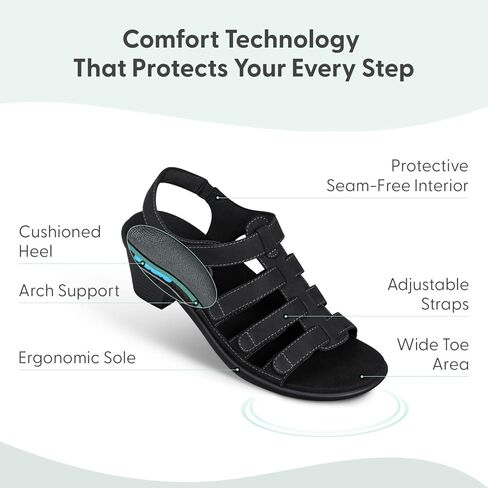 Orthofeet Women's Orthopedic Tessa Adjustable Leather Heeled Sandal in Saudi Arabia