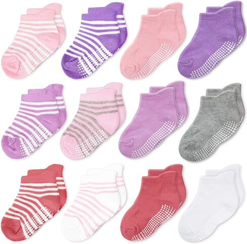 جوارب CozyWay للأطفال والرضع مع مقابض غير قابلة للانزلاق للكاحل للأولاد والبنات - قطن ناعم مريح - 12 قطعة in Kuwait