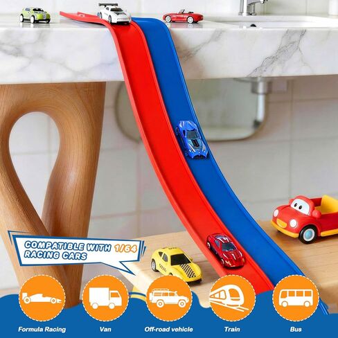 Race Car Bath Toy Set, Flex Race Track Car Set, Toddler Bath Toys, Kids Bathtub Gift,Accompanied by a mesh Storage Bag, Toy car, and Suction Cup, for Ages 3 & Up in Kuwait