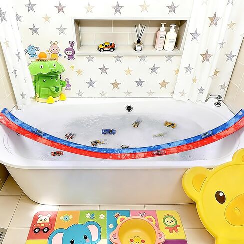 Race Car Bath Toy Set, Flex Race Track Car Set, Toddler Bath Toys, Kids Bathtub Gift,Accompanied by a mesh Storage Bag, Toy car, and Suction Cup, for Ages 3 & Up in Kuwait