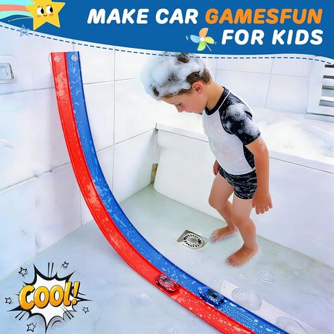 Race Car Bath Toy Set, Flex Race Track Car Set, Toddler Bath Toys, Kids Bathtub Gift,Accompanied by a mesh Storage Bag, Toy car, and Suction Cup, for Ages 3 & Up in Kuwait