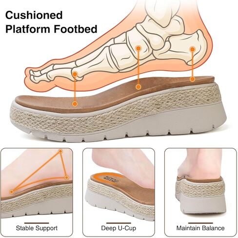 ziitop Womens Wedge Platform Espadrille Sandals with Orthopedic Arch Support Adjustable Ankle Strap Open Toe for Casual Walking in Kuwait