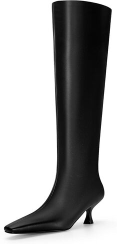 Kitten Heel Knee High Boots for Women, 1.5-in Stiletto Low Heel Long Boots Women Knee High, Womens Pull on Square Toe Tall Boots, Below the Knee Boots Faux Leather in Saudi Arabia
