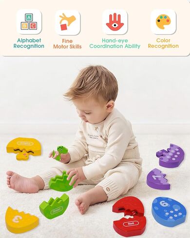Toddlers Learning Toys Wooden Number Counting Montessori Educational Toys Matching Eggs Dinosaur Toys Sorting Fine Motor Games Christmas Birthday Easter Gift for Kids Boys Girls Ages 3+ in Kuwait