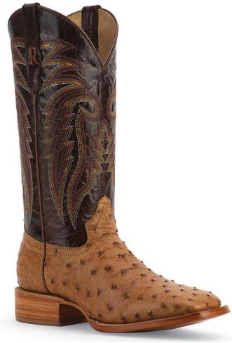 R. Watson Boots Mens Full Quill Ostrich Embroidered Square Toe Casual Boots Mid Calf - Brown in Kuwait