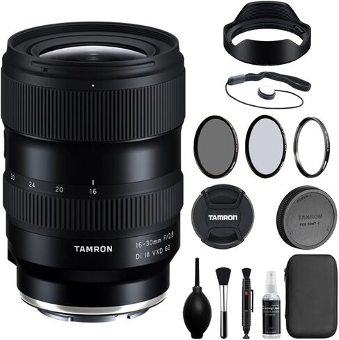 مجموعة عدسات Tamron مقاس 16-30 مم F/2.8 Di III VXD G2 المتوافقة مع حامل E (إطار كامل) مع مجموعة مرشح Tiffen + حافظة غطاء العدسة + مجموعة تنظيف + قطعة قماش للتنظيف (5 قطع) in Kuwait
