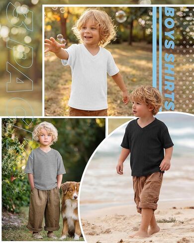 3 Pack Toddler Boys' Half Sleeve T-Shirts Summer Baby Ribbed V Neck Drop Shoulder Tops Loose Fit Casual 18m-6 Years in Saudi Arabia