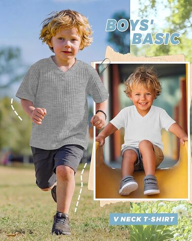 3 Pack Toddler Boys' Half Sleeve T-Shirts Summer Baby Ribbed V Neck Drop Shoulder Tops Loose Fit Casual 18m-6 Years in Saudi Arabia