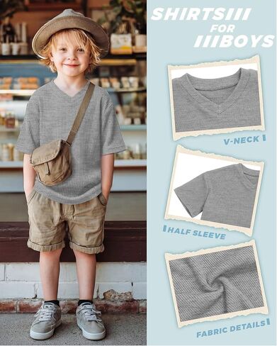 3 Pack Toddler Boys' Half Sleeve T-Shirts Summer Baby Ribbed V Neck Drop Shoulder Tops Loose Fit Casual 18m-6 Years in Saudi Arabia