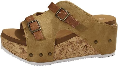 Women Wedge Sandals 2026 Faux Cork Footbed Sandals Open Toe Buckle Band Platform Wedges Casual Summer Dressy Shoes in Kuwait