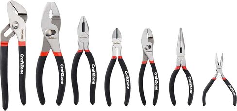 CRAFTZONE 10PC Pliers & Wrench Set, Includes Slip Joint Pliers, Long Nose Pliers, Diagonal Pliers, Groove Joint Pliers, Linesman Pliers and Adjustable Wrench, With Rack. For DIY & Home Use. in Kuwait