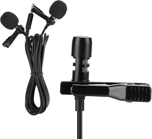 SUNGOOYUE E1 Black Two Head Mini Collar Microphone, Strong Signal Low Noise High Sensitivity Anti Interference, with Stereo Channels, for Singing Music Live Broadcast Recordi in Kuwait