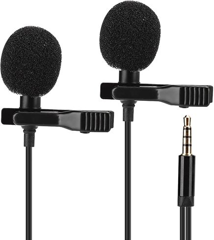 SUNGOOYUE E1 Black Two Head Mini Collar Microphone, Strong Signal Low Noise High Sensitivity Anti Interference, with Stereo Channels, for Singing Music Live Broadcast Recordi in Kuwait