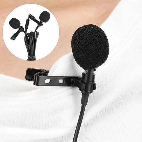SUNGOOYUE E1 Black Two Head Mini Collar Microphone, Strong Signal Low Noise High Sensitivity Anti Interference, with Stereo Channels, for Singing Music Live Broadcast Recordi in Kuwait