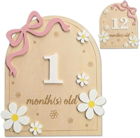 Baby Monthly Milestone Signs,1-12 Monthly Baby Milestone, Wooden 3D Milestone Cards for Boy & Girl, Baby Months Signs, Baby Months Milestone, Newborn Photography Props, Double-Sided in Kuwait