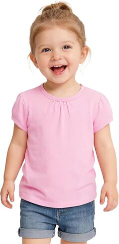 Toddler Girls Short Sleeve Shirts Baby Girl Pleated Crew Neck T-Shirt Cotton Tee Tops Size 18M-5T in Saudi Arabia
