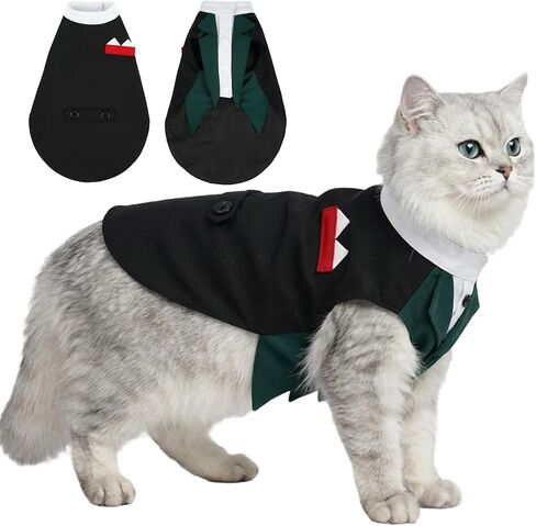 DENTRUN Cat Tuxedo Outfit بدلة رسمية مع قميص، سترة سهرة رائعة للحيوانات الأليفة للقطط بدون شعر وفروي، ملابس زفاف للقطط وحفلات أعياد الميلاد للقطط فقط، XS-XXL in Kuwait