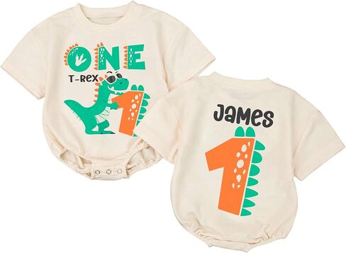 Personalized Oneasaurus First Birthday Outfit Boy, Dinosaur 1st Birthday Romper, T-Rex Dino Shirt for in Kuwait