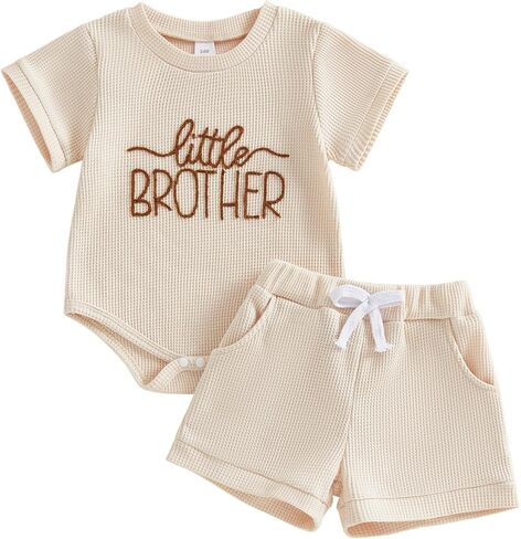 Tsultryofs Baby Boy Summer Clothes Newborn Infant Outfit Letter Embroidery Print Short Sleeve Romper with Shorts 2Pcs Set in Kuwait