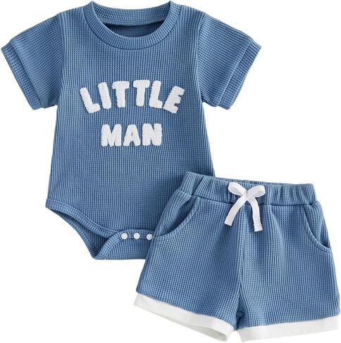 Tsultryofs Baby Boy Summer Clothes Newborn Infant Outfit Letter Embroidery Print Short Sleeve Romper with Shorts 2Pcs Set in Kuwait
