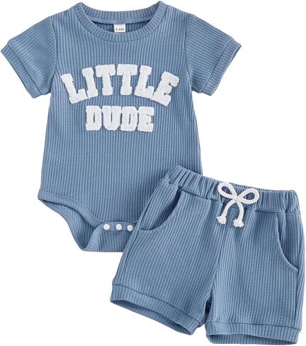 Tsultryofs Baby Boy Summer Clothes Newborn Infant Outfit Letter Embroidery Print Short Sleeve Romper with Shorts 2Pcs Set in Kuwait