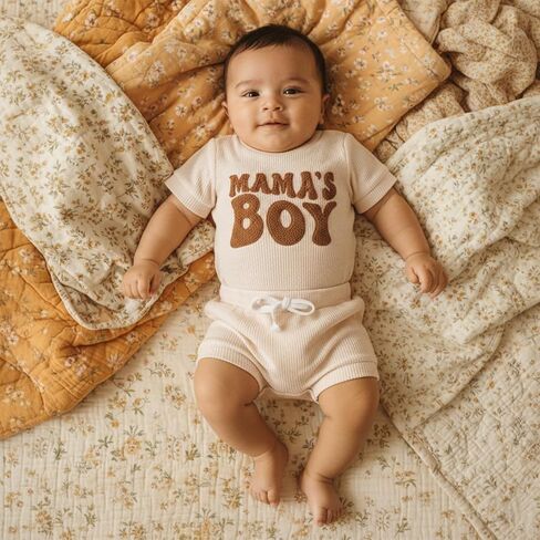 Tsultryofs Baby Boy Summer Clothes Newborn Infant Outfit Letter Embroidery Print Short Sleeve Romper with Shorts 2Pcs Set in Kuwait