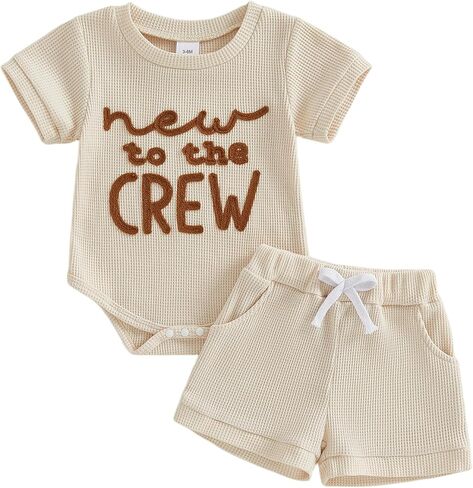 Tsultryofs Baby Boy Summer Clothes Newborn Infant Outfit Letter Embroidery Print Short Sleeve Romper with Shorts 2Pcs Set in Kuwait