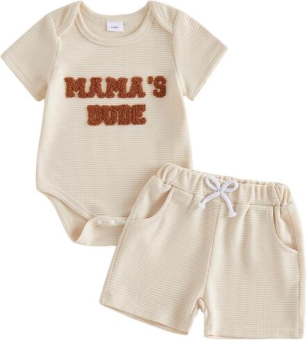 Tsultryofs Baby Boy Summer Clothes Newborn Infant Outfit Letter Embroidery Print Short Sleeve Romper with Shorts 2Pcs Set in Kuwait