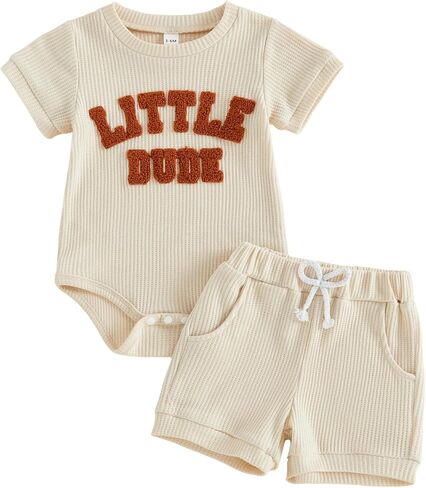 Tsultryofs Baby Boy Summer Clothes Newborn Infant Outfit Letter Embroidery Print Short Sleeve Romper with Shorts 2Pcs Set in Kuwait