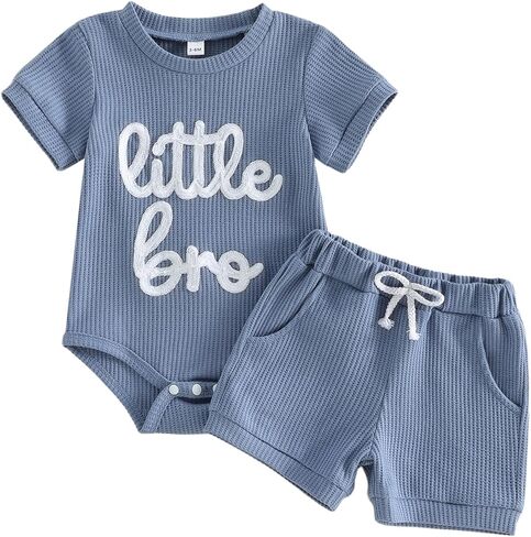 Tsultryofs Baby Boy Summer Clothes Newborn Infant Outfit Letter Embroidery Print Short Sleeve Romper with Shorts 2Pcs Set in Kuwait
