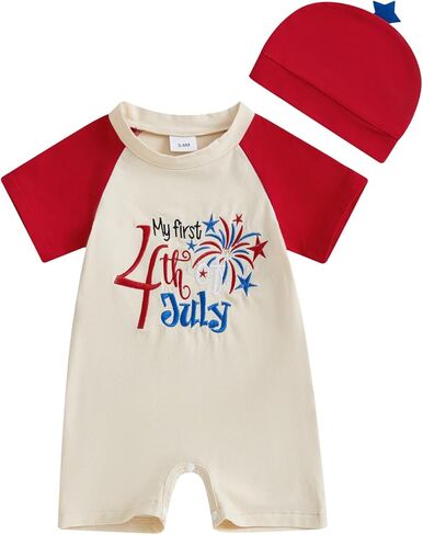 FIOMVA My First 4th Of July Baby Boy Outfit Newborn One Piece Jumpsuit Infant Fireworks Romper Summer Patriotic Clothes in Kuwait