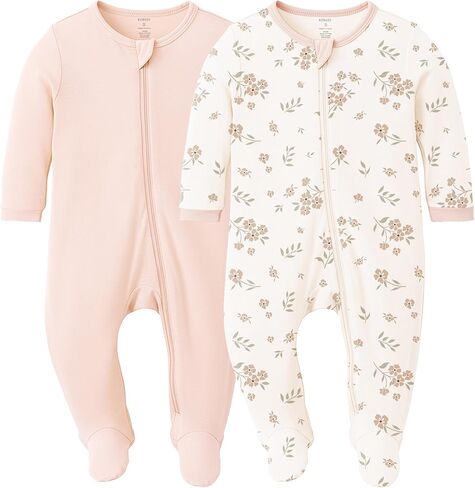 Konssy Baby Girl Sleepers, Rayon Made from Bamboo Zipper Closure Footed Sleepers 2-Pack Baby Pajamas in Saudi Arabia