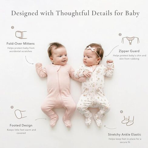 Konssy Baby Girl Sleepers, Rayon Made from Bamboo Zipper Closure Footed Sleepers 2-Pack Baby Pajamas in Saudi Arabia
