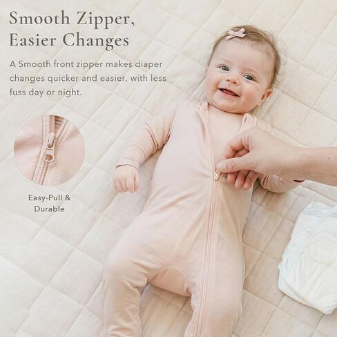 Konssy Baby Girl Sleepers, Rayon Made from Bamboo Zipper Closure Footed Sleepers 2-Pack Baby Pajamas in Saudi Arabia