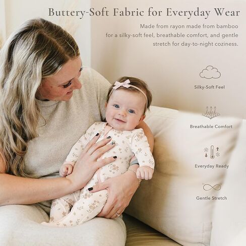 Konssy Baby Girl Sleepers, Rayon Made from Bamboo Zipper Closure Footed Sleepers 2-Pack Baby Pajamas in Saudi Arabia