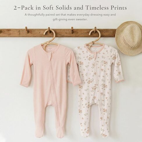Konssy Baby Girl Sleepers, Rayon Made from Bamboo Zipper Closure Footed Sleepers 2-Pack Baby Pajamas in Saudi Arabia