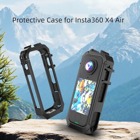 قفص توسيع لجهاز Insta 360 X4 Air، غلاف حماية بلاستيكي مع حذاء بارد جانبي للتصوير الأفقي، حامل مزدوج للميكروفون والضوء، حافظة صلبة للوصول السريع للبطارية in Kuwait