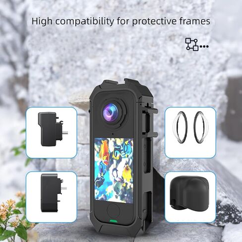 قفص توسيع لجهاز Insta 360 X4 Air، غلاف حماية بلاستيكي مع حذاء بارد جانبي للتصوير الأفقي، حامل مزدوج للميكروفون والضوء، حافظة صلبة للوصول السريع للبطارية in Kuwait