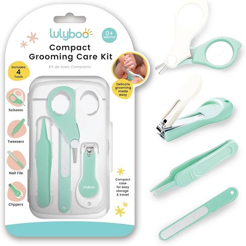 Lulyboo 4-in-1 Newborn Baby Grooming Kit - Compact Travel Case, Stainless Steel Nail Clipper, Rounded-Tip Scissors, Nail File & Baby Tweezers, BPA-Free, Wipe-Clean Exterior, Durable & Portable in Kuwait