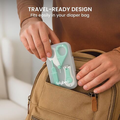Lulyboo 4-in-1 Newborn Baby Grooming Kit - Compact Travel Case, Stainless Steel Nail Clipper, Rounded-Tip Scissors, Nail File & Baby Tweezers, BPA-Free, Wipe-Clean Exterior, Durable & Portable in Kuwait