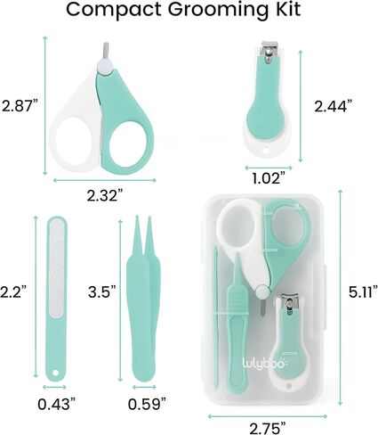 Lulyboo 4-in-1 Newborn Baby Grooming Kit - Compact Travel Case, Stainless Steel Nail Clipper, Rounded-Tip Scissors, Nail File & Baby Tweezers, BPA-Free, Wipe-Clean Exterior, Durable & Portable in Kuwait