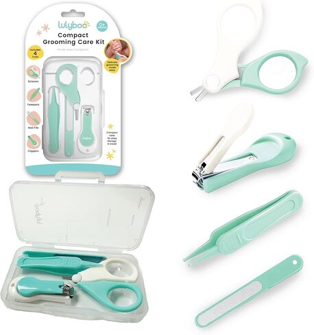 Lulyboo 4-in-1 Newborn Baby Grooming Kit - Compact Travel Case, Stainless Steel Nail Clipper, Rounded-Tip Scissors, Nail File & Baby Tweezers, BPA-Free, Wipe-Clean Exterior, Durable & Portable in Kuwait