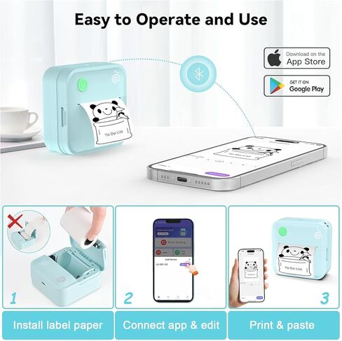 آلة صانع الملصقات Bluetooth - طابعة ملصقات الجيب مع صانع ملصقات حراري عريض غير مضاد للماء مع ورقتين لفة ، طابعة ملصقات صغيرة محمولة مع أكثر من 200 خط و 600+ أيقونات in Kuwait