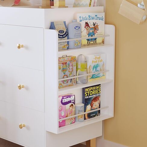 Wooden Baby Changing Table Dresser,Diaper Changing Table with Large Tabletop,4 Drawers, Open Storage Space & Side Shelves,Modern Storage Crib with Changing Table for Nurseries and Baby Rooms,White in Kuwait