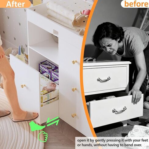Wooden Baby Changing Table Dresser,Diaper Changing Table with Large Tabletop,4 Drawers, Open Storage Space & Side Shelves,Modern Storage Crib with Changing Table for Nurseries and Baby Rooms,White in Kuwait