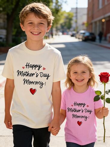 Happy Mother's Day Mommy T-Shirt for Boys Girls Funny Letter Print Tops Kids Mothers Day Shirt Toddler Gift Tee 2-9T in Saudi Arabia